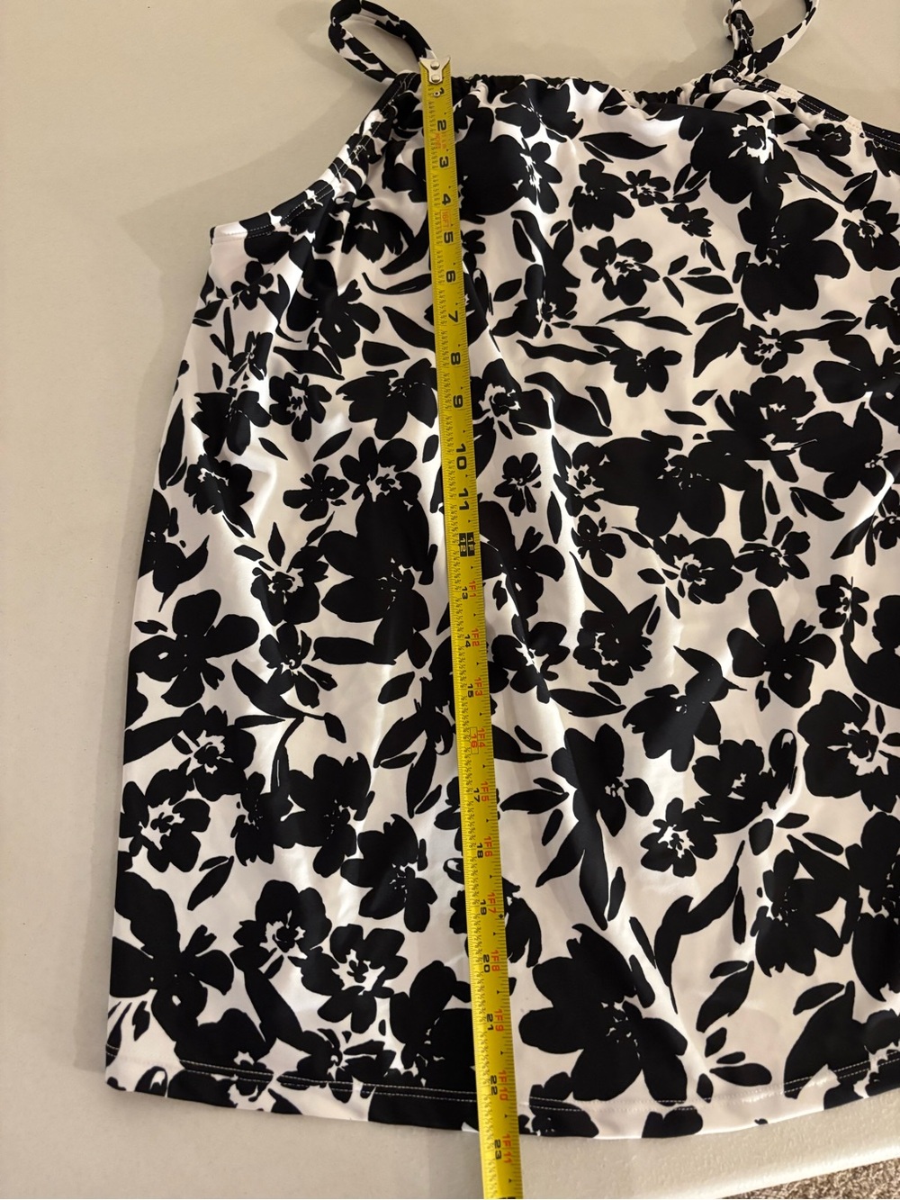 Black & White Floral Halter Tank Bathing Suit Top - Picture 6 of 8